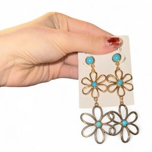 Gold and Turquoise Flower Earrings